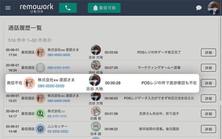 通話履歴が登録できる